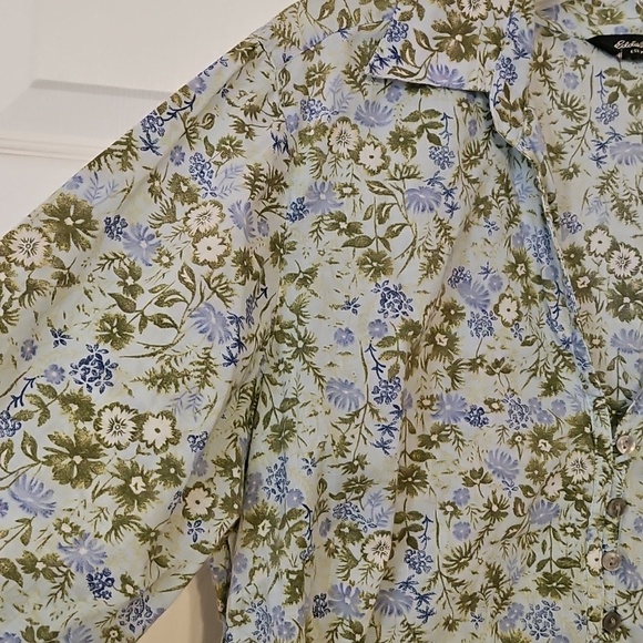 Eddie Bauer Light Blue Shirt with Olive Floral Print - Picture 2 of 11